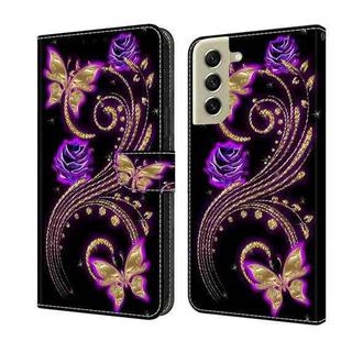For Samsung Galaxy S21 FE 5G Crystal 3D Shockproof Protective Leather Phone Case(Purple Flower Butterfly)