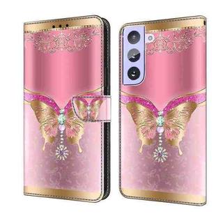 For Samsung Galaxy S21+ Crystal 3D Shockproof Protective Leather Phone Case(Pink Bottom Butterfly)