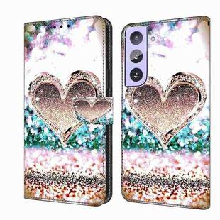 For Samsung Galaxy S21+ Crystal 3D Shockproof Protective Leather Phone Case(Pink Diamond Heart)