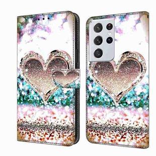 For Samsung Galaxy S21 Ultra Crystal 3D Shockproof Protective Leather Phone Case(Pink Diamond Heart)
