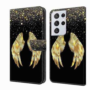For Samsung Galaxy S21 Ultra Crystal 3D Shockproof Protective Leather Phone Case(Golden Wings)