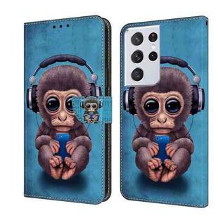 For Samsung Galaxy S21 Ultra Crystal 3D Shockproof Protective Leather Phone Case(Orangutan)
