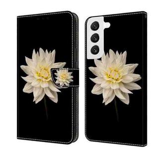 For Samsung Galaxy S22 Crystal 3D Shockproof Protective Leather Phone Case(White Flower)