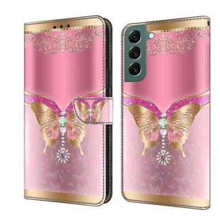 For Samsung Galaxy S22+ Crystal 3D Shockproof Protective Leather Phone Case(Pink Bottom Butterfly)