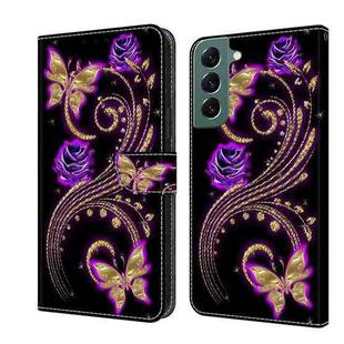 For Samsung Galaxy S22+ Crystal 3D Shockproof Protective Leather Phone Case(Purple Flower Butterfly)