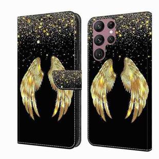 For Samsung Galaxy S22 Ultra Crystal 3D Shockproof Protective Leather Phone Case(Golden Wings)