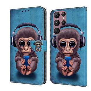 For Samsung Galaxy S22 Ultra Crystal 3D Shockproof Protective Leather Phone Case(Orangutan)