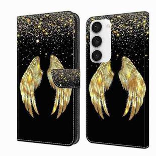 For Samsung Galaxy S23 Crystal 3D Shockproof Protective Leather Phone Case(Golden Wings)