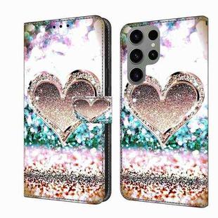 For Samsung Galaxy S23 Ultra Crystal 3D Shockproof Protective Leather Phone Case(Pink Diamond Heart)