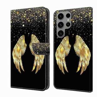 For Samsung Galaxy S23 Ultra Crystal 3D Shockproof Protective Leather Phone Case(Golden Wings)