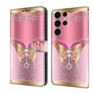 For Samsung Galaxy S23 FE 5G Crystal 3D Shockproof Protective Leather Phone Case(Pink Bottom Butterfly)