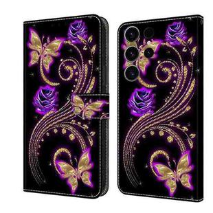 For Samsung Galaxy S23 FE 5G Crystal 3D Shockproof Protective Leather Phone Case(Purple Flower Butterfly)