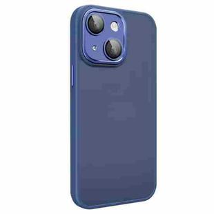 For iPhone 14 All-inclusive TPU Edge Acrylic Back Phone Case with Lens Film(Navy Blue)