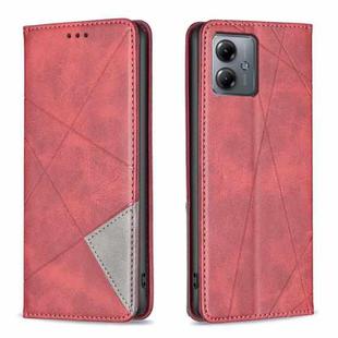 For Motorola Moto G14 4G Rhombus Texture Magnetic Leather Phone Case(Red)