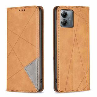 For Motorola Moto G14 4G Rhombus Texture Magnetic Leather Phone Case(Yellow)