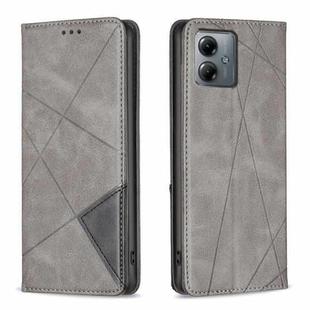 For Motorola Moto G14 4G Rhombus Texture Magnetic Leather Phone Case(Grey)