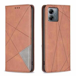 For Motorola Moto G14 4G Rhombus Texture Magnetic Leather Phone Case(Brown)