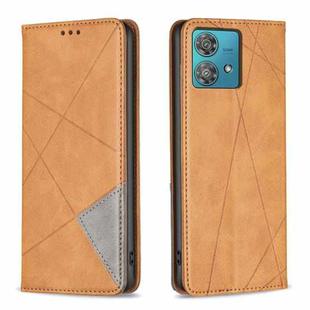 For Motorola Edge 40 Neo Rhombus Texture Magnetic Leather Phone Case(Yellow)