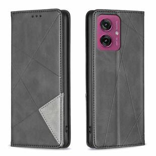 For Motorola Moto G55 Rhombus Texture Magnetic Leather Phone Case(Black)