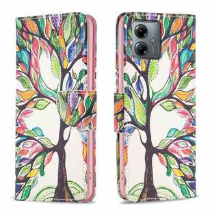 For Motorola Moto G14 4G Colored Drawing Pattern Leather Phone Case(Tree Life)