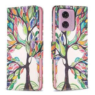 For Motorola Moto G34 5G Colored Drawing Pattern Leather Phone Case(Tree Life)