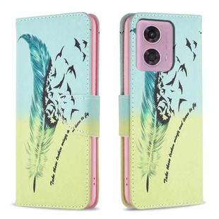 For Motorola Moto G34 5G Colored Drawing Pattern Leather Phone Case(Feather)