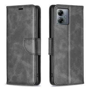 For Motorola Moto G14 4G Lambskin Texture Pure Color Flip Leather Phone Case(Black)