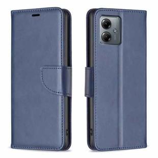 For Motorola Moto G14 4G Lambskin Texture Pure Color Flip Leather Phone Case(Blue)