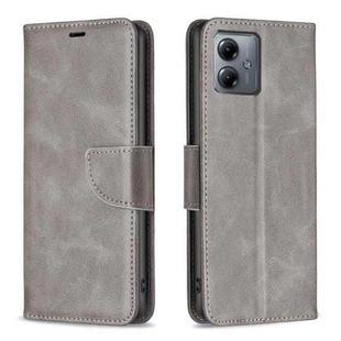 For Motorola Moto G14 4G Lambskin Texture Pure Color Flip Leather Phone Case(Grey)