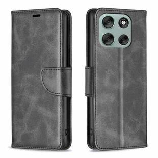 For Motorola Moto G56 5G Lambskin Texture Pure Color Flip Leather Phone Case(Black)