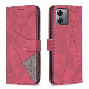 For Motorola Moto G14 4G Magnetic Buckle Rhombus Texture Leather Phone Case(Red)