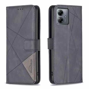 For Motorola Moto G14 4G Magnetic Buckle Rhombus Texture Leather Phone Case(Black)