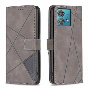 For Motorola Edge 40 Neo Magnetic Buckle Rhombus Texture Leather Phone Case(Grey)