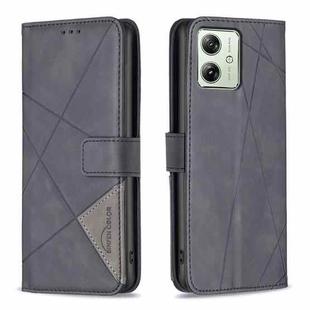 For Motorola Moto G54 5G EU Edition Magnetic Buckle Rhombus Texture Leather Phone Case(Black)