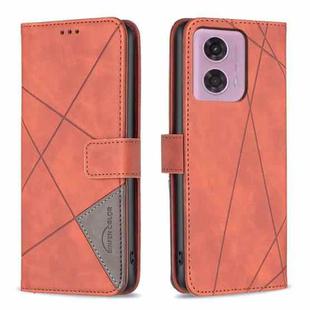 For Motorola Moto G34 5G Magnetic Buckle Rhombus Texture Leather Phone Case(Brown)