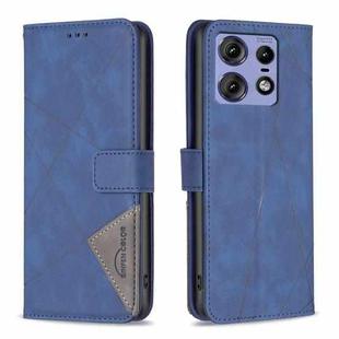 For Motorola Edge 50 Pro 5G Magnetic Buckle Rhombus Texture Leather Phone Case(Blue)