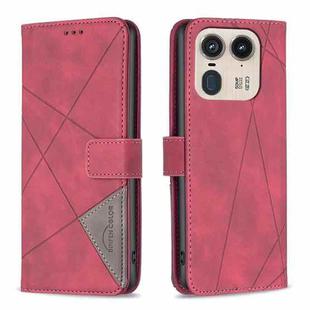 For Motorola Edge 50 Ultra Magnetic Buckle Rhombus Texture Leather Phone Case(Red)