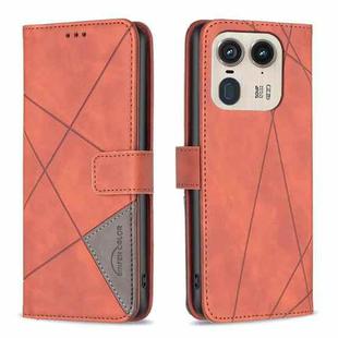 For Motorola Edge 50 Ultra Magnetic Buckle Rhombus Texture Leather Phone Case(Brown)