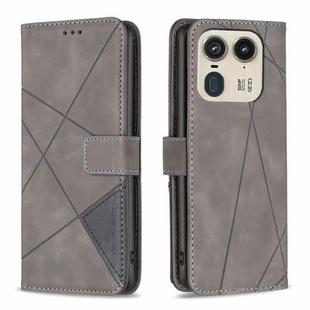 For Motorola Edge 50 Ultra Magnetic Buckle Rhombus Texture Leather Phone Case(Grey)