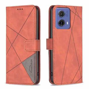 For Motorola Moto G85 Magnetic Buckle Rhombus Texture Leather Phone Case(Brown)