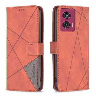 For Motorola Edge 50 Fusion Magnetic Buckle Rhombus Texture Leather Phone Case(Brown)