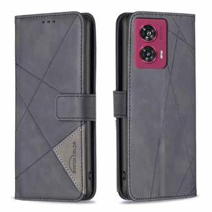 For Motorola Edge 50 Fusion Magnetic Buckle Rhombus Texture Leather Phone Case(Black)