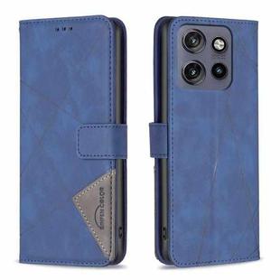 For Motorola Edge 50 Neo Magnetic Buckle Rhombus Texture Leather Phone Case(Blue)