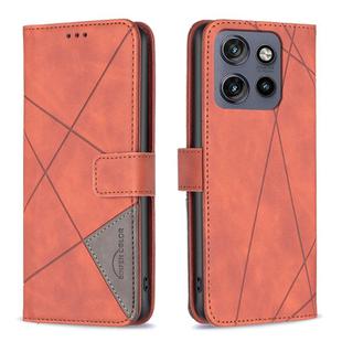 For Motorola Edge 50 Neo Magnetic Buckle Rhombus Texture Leather Phone Case(Brown)