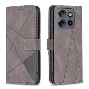 For Motorola Edge 50 Neo Magnetic Buckle Rhombus Texture Leather Phone Case(Grey)