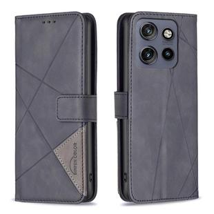 For Motorola Edge 50 Neo Magnetic Buckle Rhombus Texture Leather Phone Case(Black)