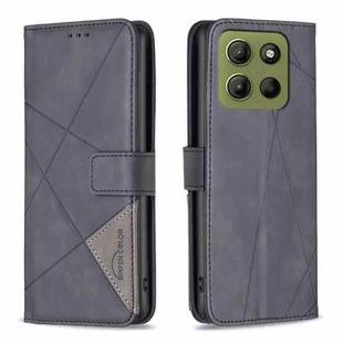 For Motorola Moto G15 Magnetic Buckle Rhombus Texture Leather Phone Case(Black)