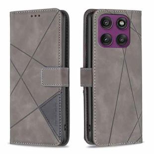 For Motorola Edge 60 Pro Magnetic Buckle Rhombus Texture Leather Phone Case(Grey)