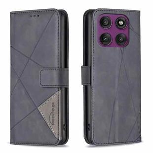 For Motorola Edge 60 Pro Magnetic Buckle Rhombus Texture Leather Phone Case(Black)