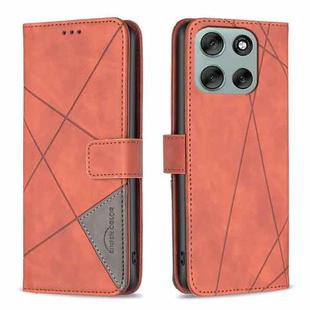 For Motorola Moto G56 5G Magnetic Buckle Rhombus Texture Leather Phone Case(Brown)